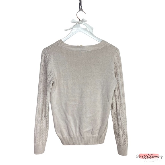 H&M Basic Cream Cotton Braided Knit Longsleeve Slim Fit Sweater [Sz Small] EUC - Picture 5 of 9
